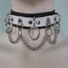 Ape Leather White On Black Leather Choker With 3 Rings, Clips, And Chain Men's Stuff 1 Ape Leather White On Black Leather Choker With 3 Rings, Clips, And Chain Men's Stuff