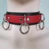 Ape Leather Men's Stuff Red On Black Leather Bondage Choker With 3 Rings