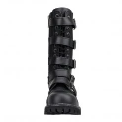 Angry Itch 14-Hole 5-Buckle Black Leather Boots Men's Stuff