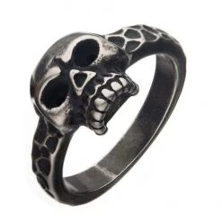 INOX Men's Stuff Antiqued Stainless Steel Skull Ring