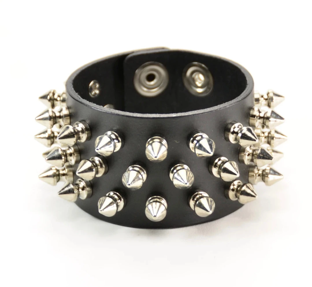 Funk Plus Men's Stuff Spiked Bracelet With 3 Rows Of Short Spikes 3 Funk Plus Men's Stuff Spiked Bracelet With 3 Rows Of Short Spikes