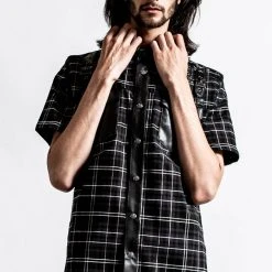 Killstar Daze Button-Up Shirt [ASH TARTAN] Men's Stuff