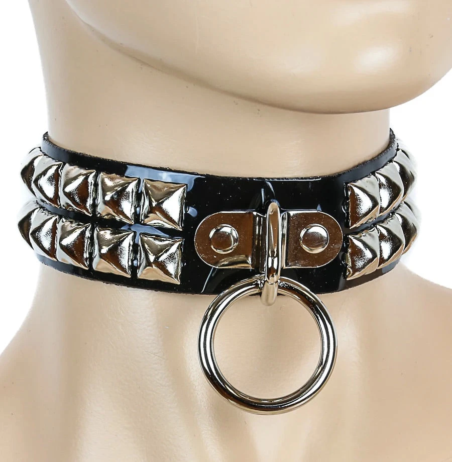 Funk Plus Black Vinyl Studded Bondage Collar With O-Ring Chokers And Collars 3 Funk Plus Black Vinyl Studded Bondage Collar With O-Ring Chokers And Collars