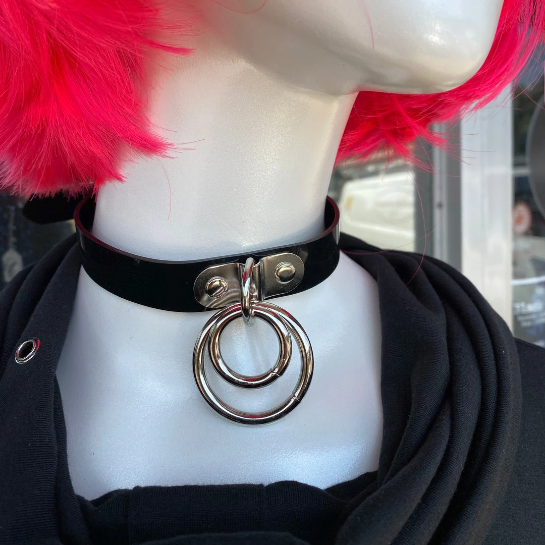 Funk Plus Double Ring Bondage Choker – Black Vinyl 3 Funk Plus Double Ring Bondage Choker – Black Vinyl
