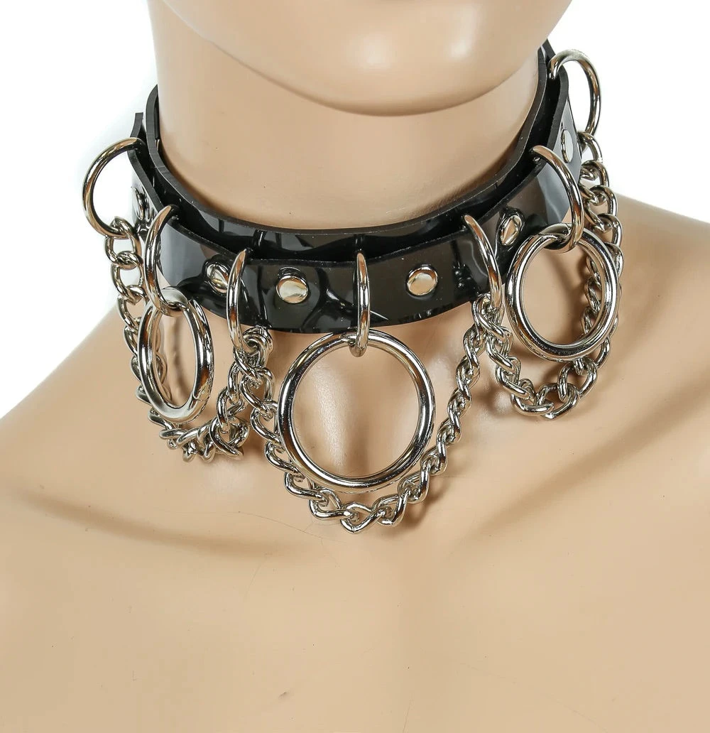 Funk Plus Black Vinyl 3-Ring Hanging Chain Choker Chokers And Collars 3 Funk Plus Black Vinyl 3-Ring Hanging Chain Choker Chokers And Collars