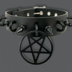 Funk Plus 1 1/4" LEATHER CHOKER WITH U RING AND 2" STAINLESS STEEL PENTAGRAM RING