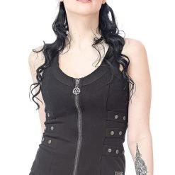 Queen Of Darkness Figure-hugging Gothic Top With Decorative Straps