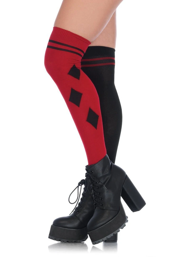 Leg Avenue Accessories Harlequin Dual-Color Over The Knee Socks Black/Red 4 Leg Avenue Accessories Harlequin Dual-Color Over The Knee Socks Black/Red