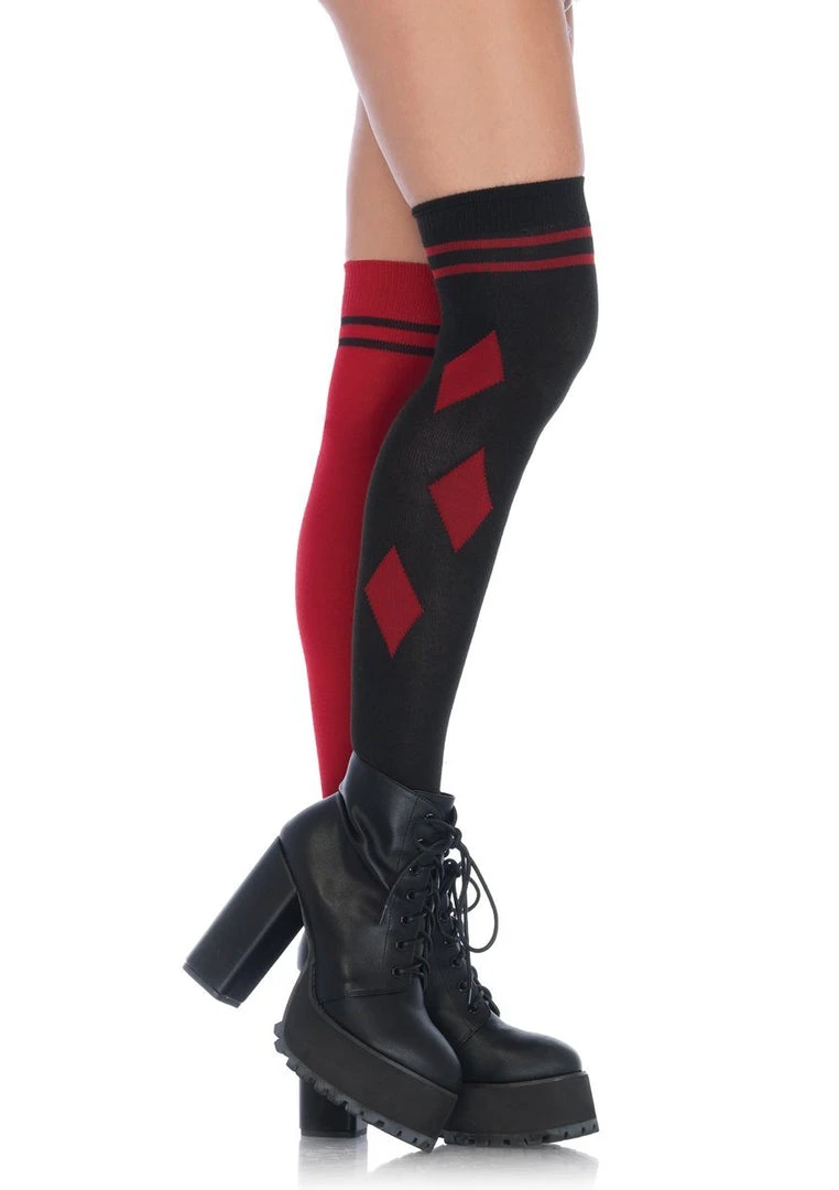 Leg Avenue Accessories Harlequin Dual-Color Over The Knee Socks Black/Red 3 Leg Avenue Accessories Harlequin Dual-Color Over The Knee Socks Black/Red
