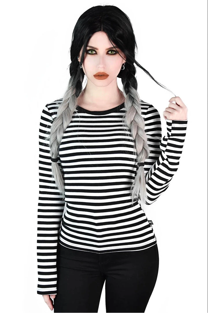 Killstar Jett Long Sleeve Top - Black & White Women's Stuff 3 Killstar Jett Long Sleeve Top - Black & White Women's Stuff