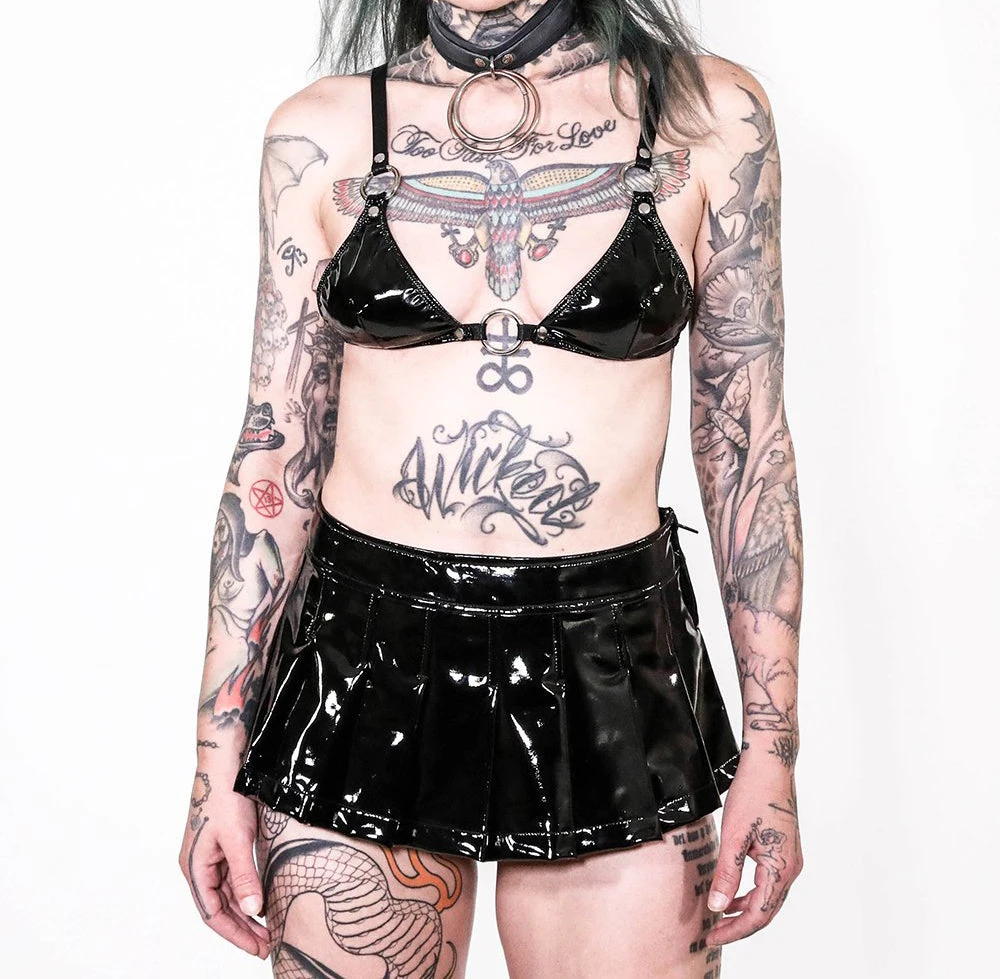 Lip Service Women's Stuff Vinyl Pleated Micro Mini Skirt 4 Lip Service Women's Stuff Vinyl Pleated Micro Mini Skirt