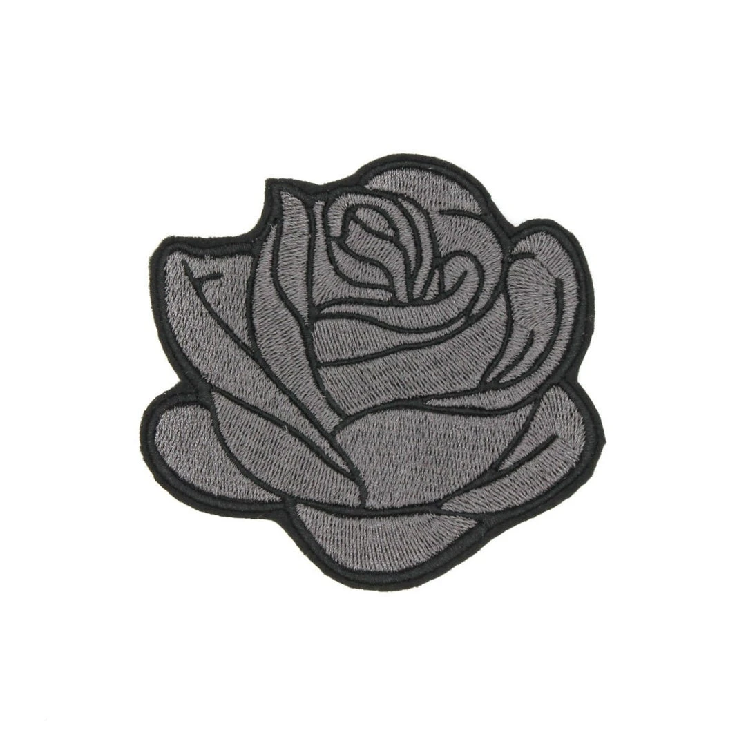 Project Pinup Large Gray And Black Rockabilly Rose Iron-On Embroidered Patch 3 Project Pinup Large Gray And Black Rockabilly Rose Iron-On Embroidered Patch