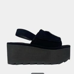 Strange Cvlt Lilly Bat Black Velvet Platform Sandal Footwear