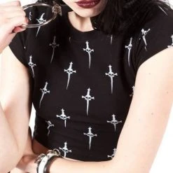 Lip Service Dagger Print Baby Tee Women's Stuff