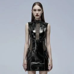 Punk Rave Women's Stuff Patent Leather Hollowed Out Dress