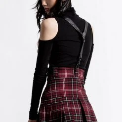 Killstar Women's Stuff Shadows Suspender Mini Skirt [BLOOD TARTAN]