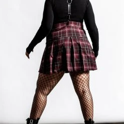 Killstar Women's Stuff Shadows Suspender Mini Skirt [BLOOD TARTAN]