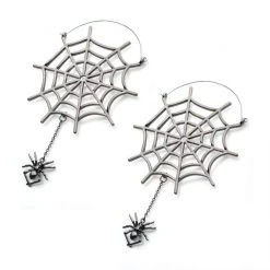 BodyVibe Stainless Steel With Silver Plated Spider Web And Dangling Spider Plug Hoops 5 BodyVibe Stainless Steel With Silver Plated Spider Web And Dangling Spider Plug Hoops