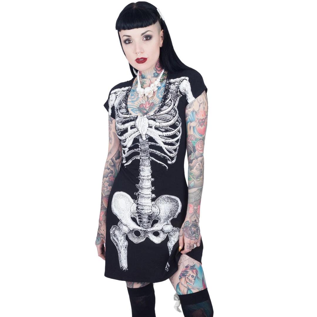 Kreepsville666 Women's Stuff Skeleton White Flare Dress 4 Kreepsville666 Women's Stuff Skeleton White Flare Dress