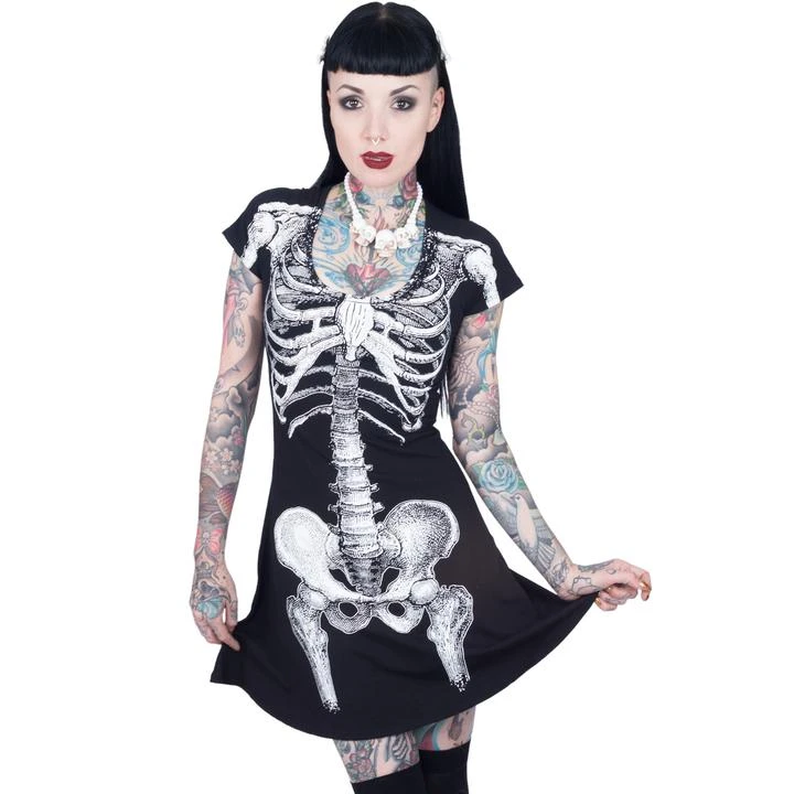 Kreepsville666 Women's Stuff Skeleton White Flare Dress 3 Kreepsville666 Women's Stuff Skeleton White Flare Dress