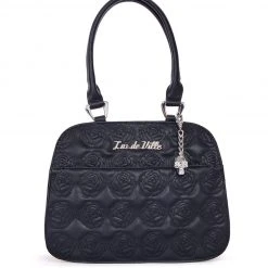 Lux De Ville Skull And Roses Tote Black Matte With Midnight Sparkle Bags & Backpacks