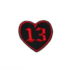Project Pinup Small Gothic 13 Heart Embroidered Iron On Patch - Black And Red Patches