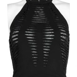 Punk Rave Women's Stuff Grunge Ripped Skull Halter Crop Top