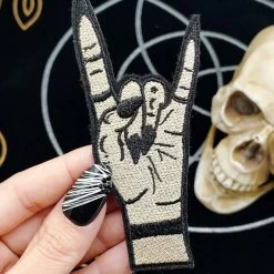 Project Pinup Gift Ideas Witchy Metal Horns Hand Iron On Embroidered Patch - Fair