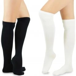 TeeHee Gift Ideas Women's Casual Cotton Knee High Solid Plain 2-Pack