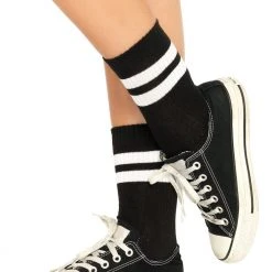 Leg Avenue Athletic Striped Anklet Socks – Black/White