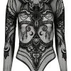 Restyle Black Gothic Jewel Bat Mesh Bodysuit