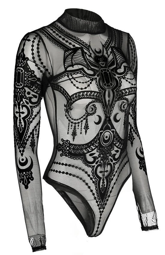 Restyle Black Gothic Jewel Bat Mesh Bodysuit 5 Restyle Black Gothic Jewel Bat Mesh Bodysuit
