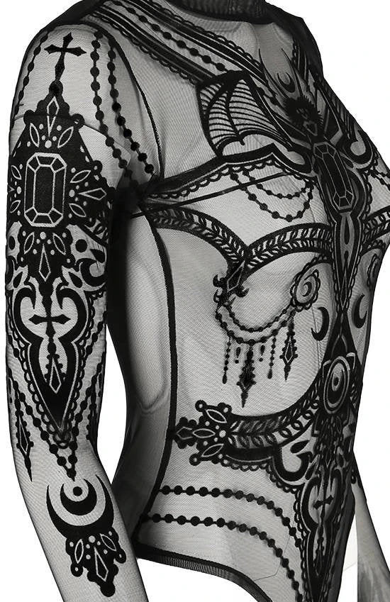 Restyle Black Gothic Jewel Bat Mesh Bodysuit 4 Restyle Black Gothic Jewel Bat Mesh Bodysuit