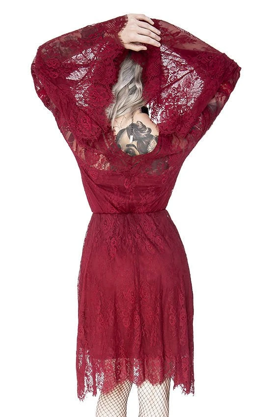 ReStyle Gothic Eyelash Lace Dress Burgundy Women's Stuff 9 ReStyle Gothic Eyelash Lace Dress Burgundy Women's Stuff