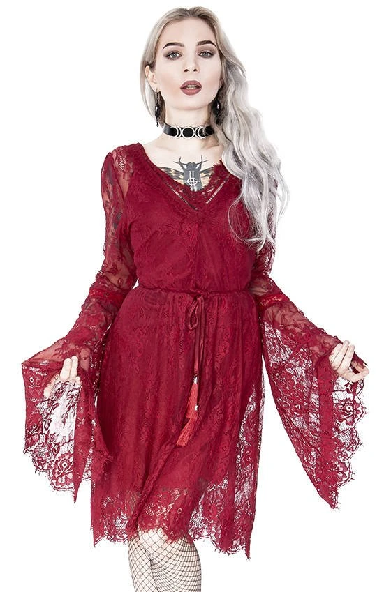 ReStyle Gothic Eyelash Lace Dress Burgundy Women's Stuff 3 ReStyle Gothic Eyelash Lace Dress Burgundy Women's Stuff