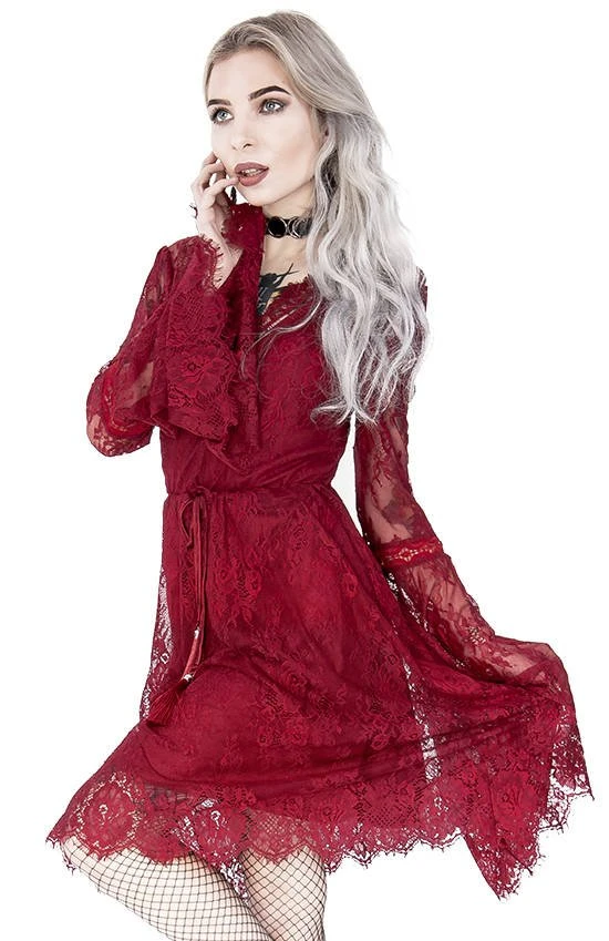 ReStyle Gothic Eyelash Lace Dress Burgundy Women's Stuff 16 ReStyle Gothic Eyelash Lace Dress Burgundy Women's Stuff