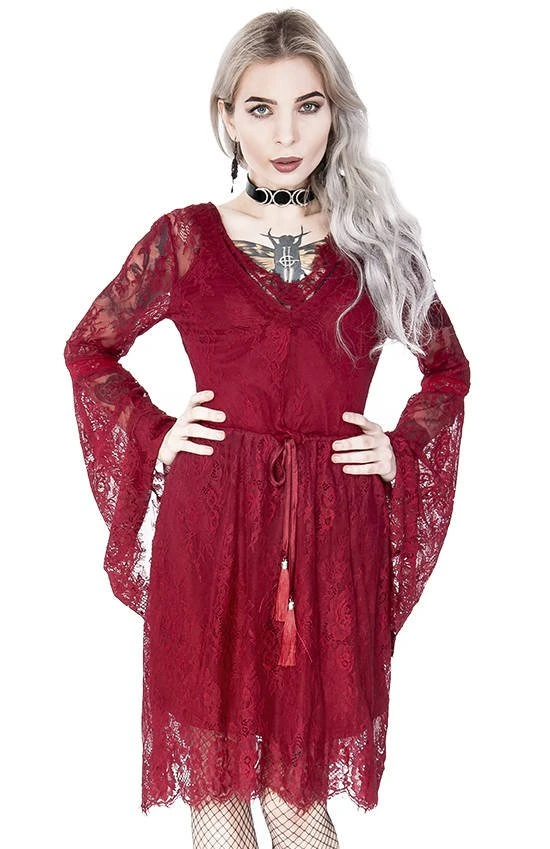 ReStyle Gothic Eyelash Lace Dress Burgundy Women's Stuff 5 ReStyle Gothic Eyelash Lace Dress Burgundy Women's Stuff