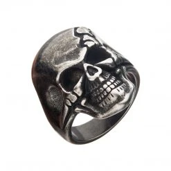 INOX Antiqued Stainless Steel Cracked Skull Ring Jewelry