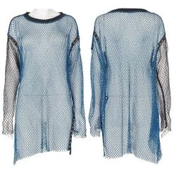Punk Rave Grunge Double Color Splice Mesh Top - Black And Blue Men's Stuff